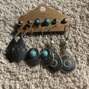 Turquoise Earring Set Accent Silver-Tone for Women